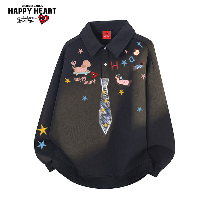 查尔斯桃心涂鸦领带卫衣男女秋冬季新款宽松休闲百搭长袖印花上衣
