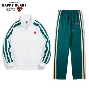 查尔斯桃心 美式条纹立领开衫卫衣休闲套装男女春秋季运动两件套