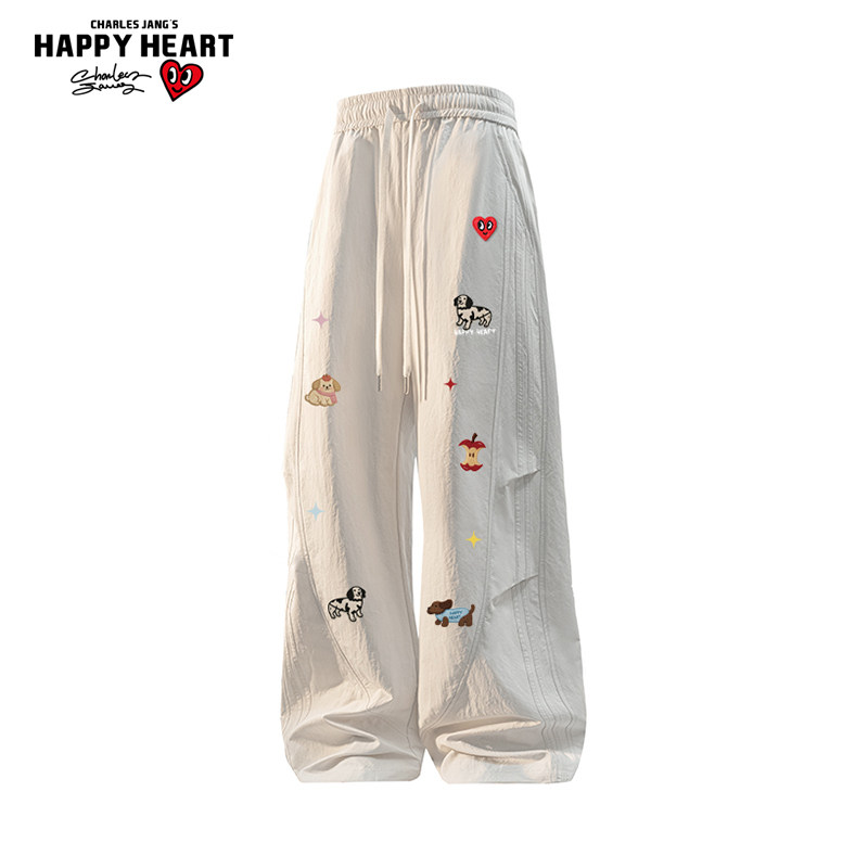 查尔斯桃心趣味小狗褶皱弯刀裤男女春秋季新款休闲直筒潮牌长裤子,男装,休闲裤,淘宝优惠券,粉丝福利购,淘宝优惠卷