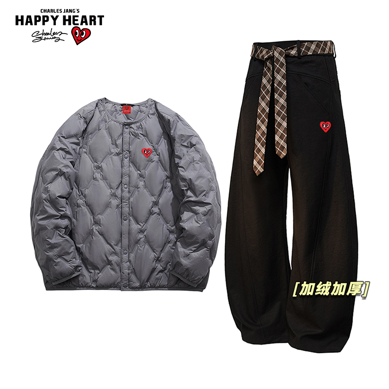 查尔斯桃心休闲套装男女冬季新款轻薄羽绒服