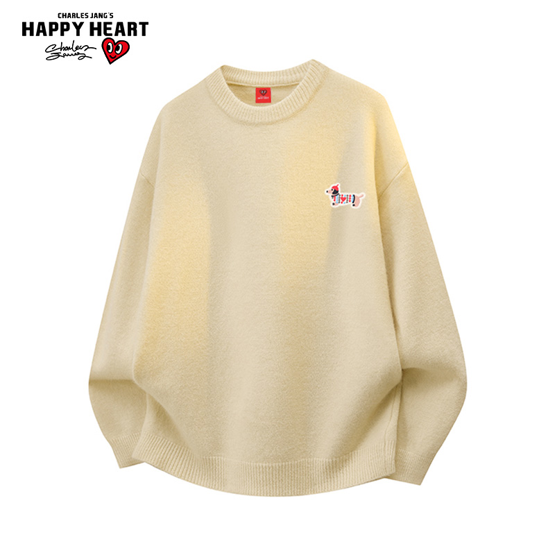 查尔斯桃心绵羊绒腊肠狗圆领毛衣