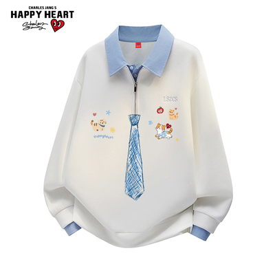 查尔斯桃心领带假两件卫衣男女