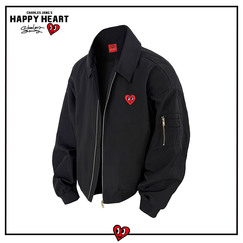查尔斯桃心美式短款飞行夹克外套男春秋季宽松百搭潮流情侣上衣服
