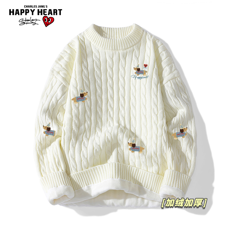 查尔斯桃心腊肠狗印花圆领卫衣男士冬季2025