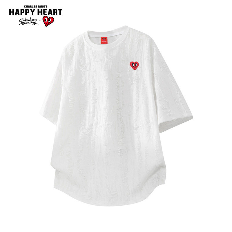 查尔斯桃心 美式高街圆领破洞短袖t恤男夏季透气休闲情侣半袖体恤,男装,T恤,淘宝优惠券,粉丝福利购,淘宝优惠卷
