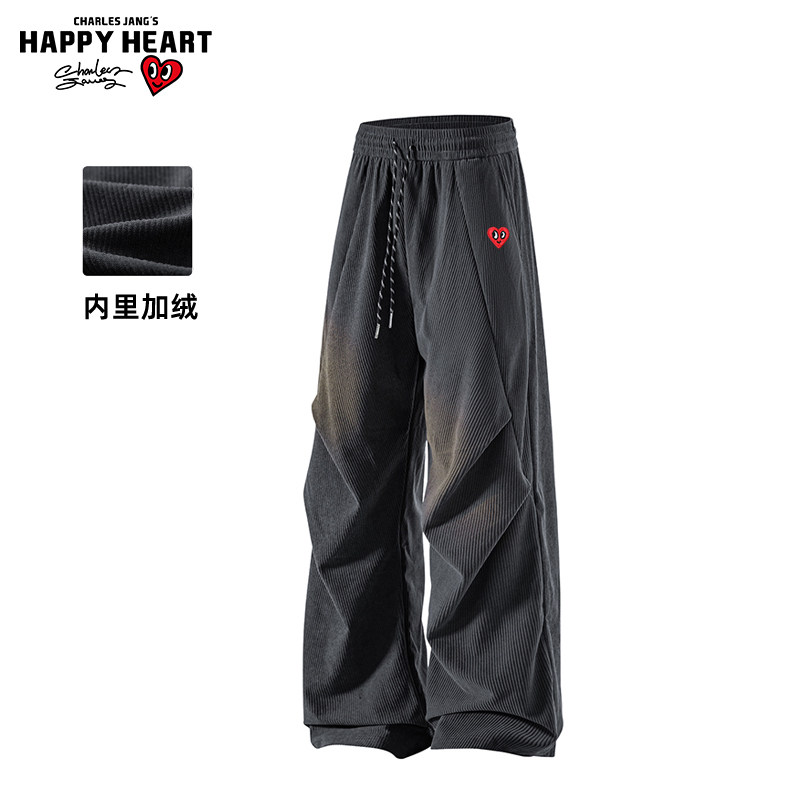 查尔斯桃心美式灯芯绒休闲直筒裤