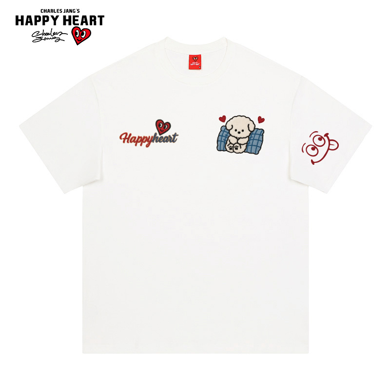 查尔斯桃心 可爱小狗印花2025年新款圆领纯棉休闲短袖t恤男女同款