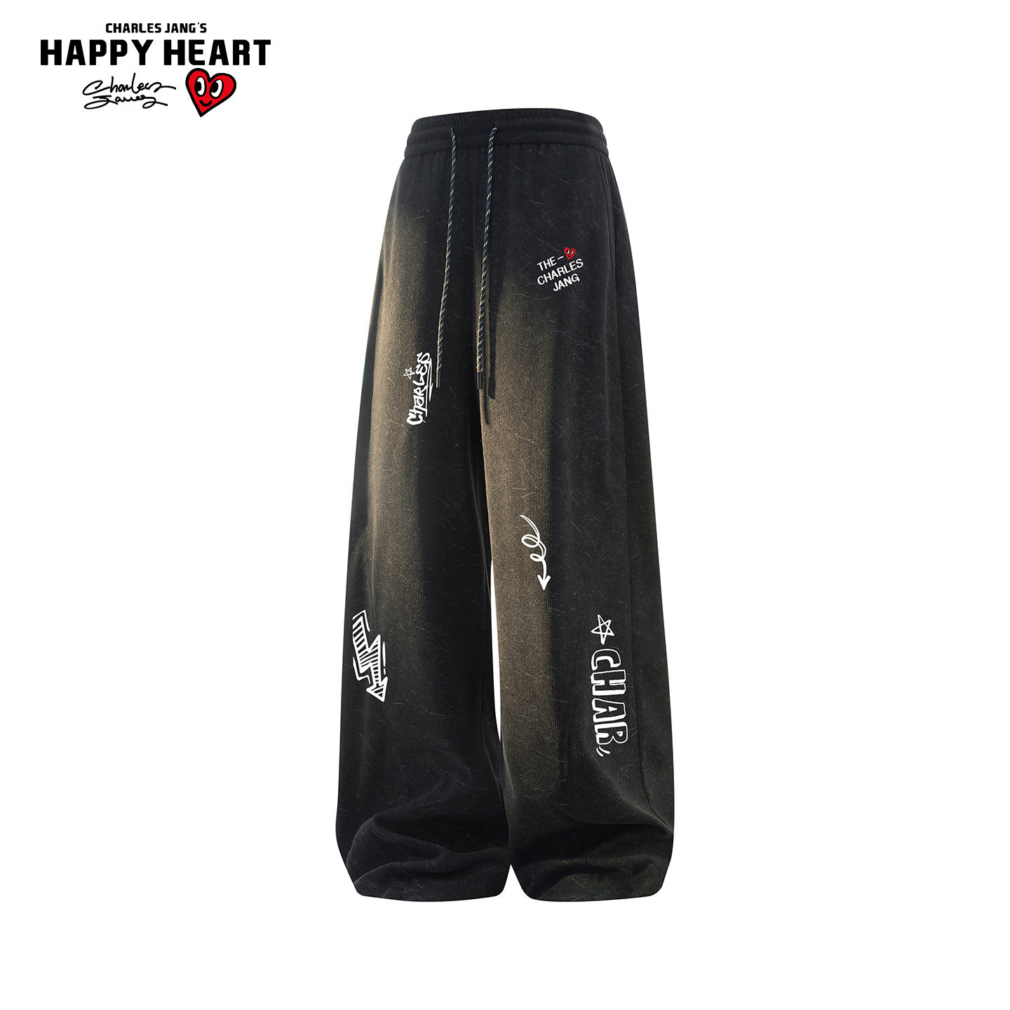 查尔斯桃心加绒加厚休闲裤男女冬季美式高街潮牌卫裤直筒阔腿长裤,男装,休闲裤,淘宝优惠券,粉丝福利购,淘宝优惠卷