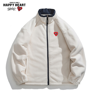 保暖爱心棉衣情侣冬装 冬季 拼色摇粒绒棉服外套男女款 查尔斯桃心