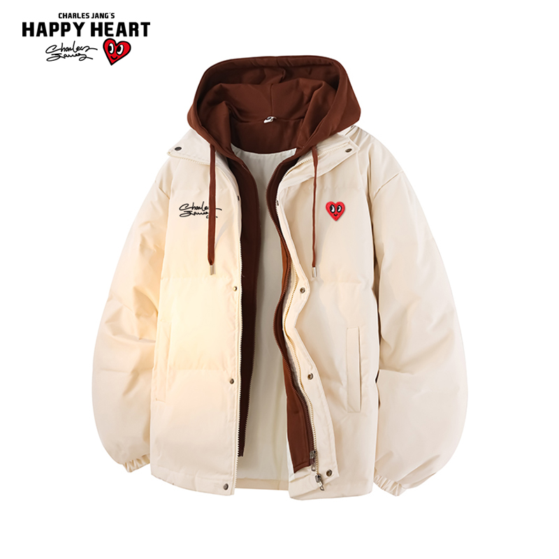 查尔斯桃心美式拼接假两件羽绒服