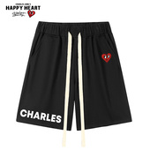 男宽松休闲字母印花无性别凉感五分裤 短裤 2026年夏季 查尔斯桃心