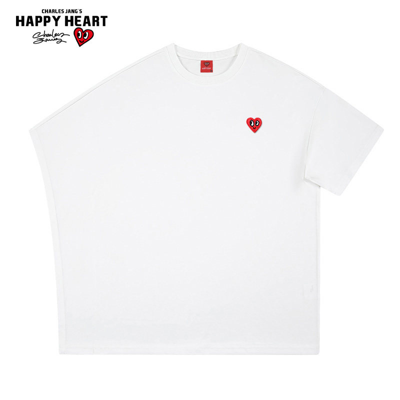查尔斯桃心 设计感短袖t恤男2026年夏季纯棉圆领宽松休闲爱心刺绣