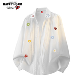 查尔斯桃心花朵印花长袖 宽松休闲潮牌衬衣外套 新款 内搭衬衫 春秋季