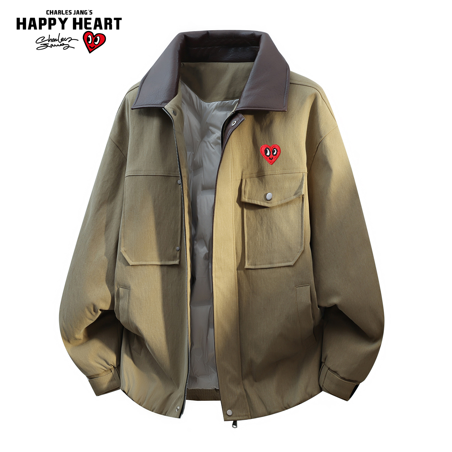 查尔斯桃心口袋拼接90绒羽绒服男