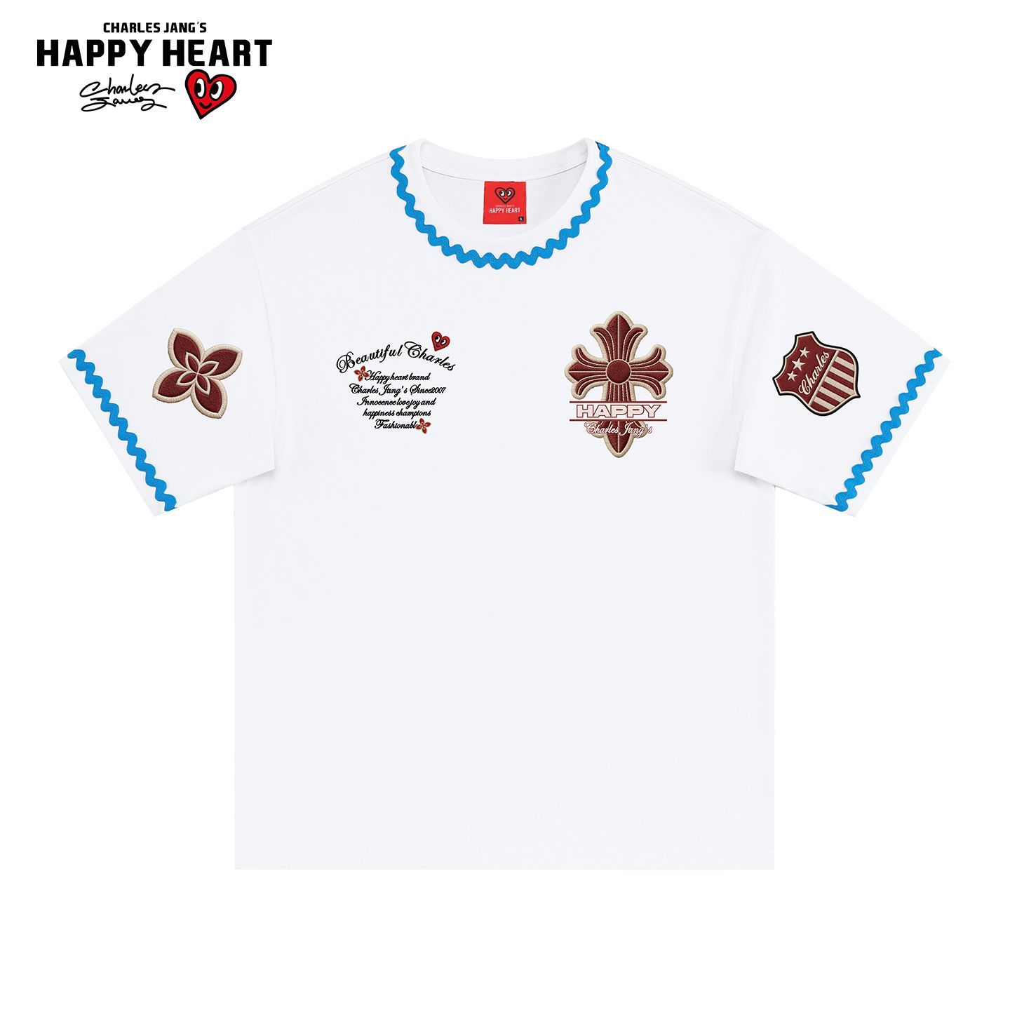 查尔斯桃心徽章涂鸦透气短袖T恤图片