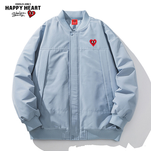冬季 解构棒球领棉服男女款 保暖高街情侣棉衣外套 美式 查尔斯桃心