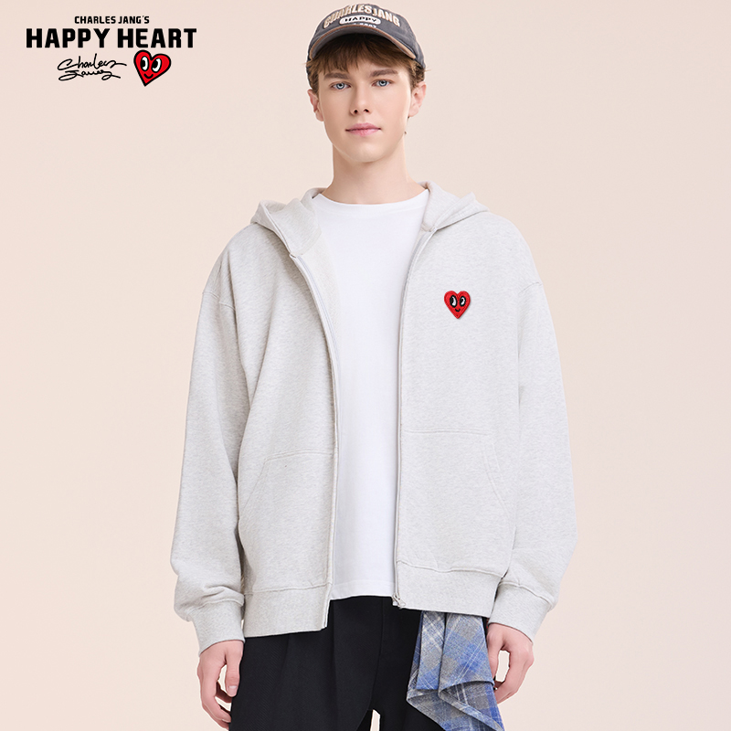 查尔斯桃心 2025年春秋基础款纯棉连帽开衫卫衣男休闲情侣外套