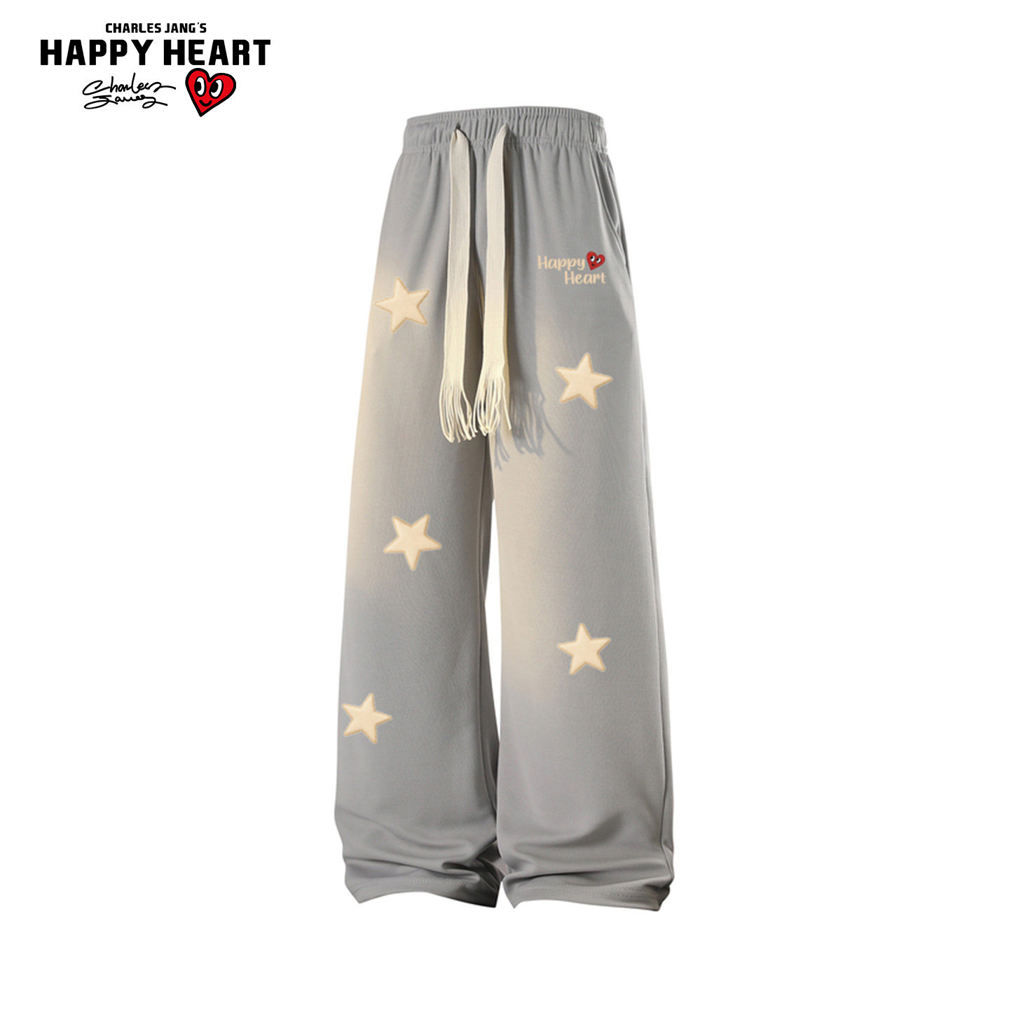 查尔斯桃心休闲裤男春季复古百搭宽松直筒抽绳垂感拖地运动卫裤潮