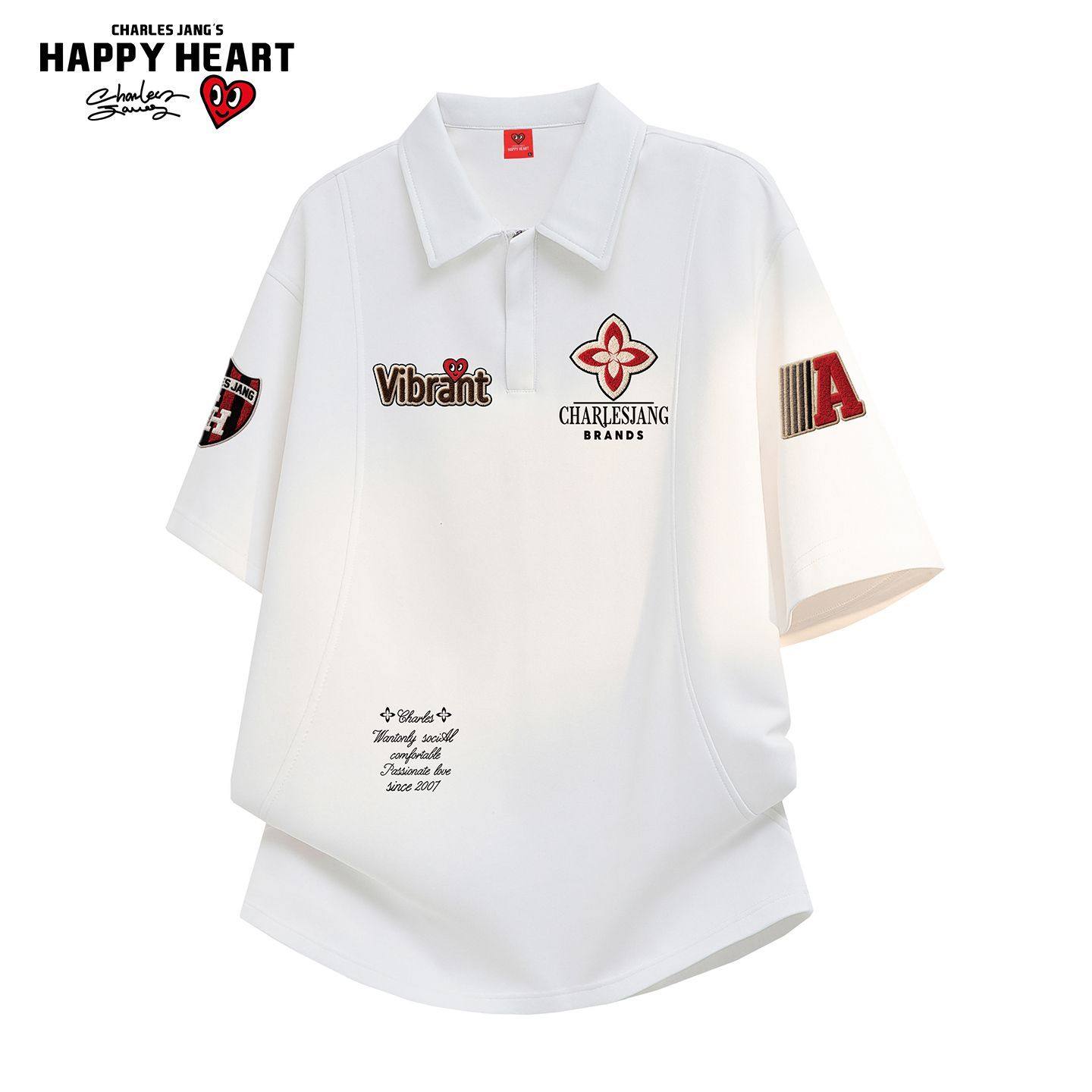 查尔斯桃心 美式徽章解构翻领透气宽松短袖T恤男女潮牌半袖上衣,男装,T恤,淘宝优惠券,粉丝福利购,淘宝优惠卷