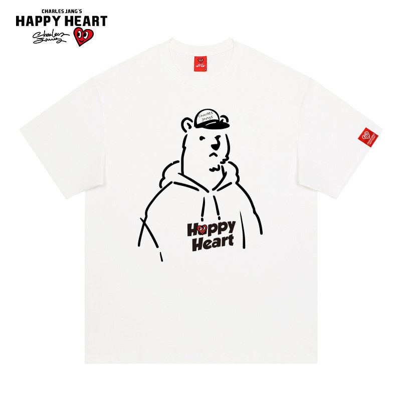 查尔斯桃心 卡通动物印花美式纯棉短袖T恤男女夏季宽松2026年新款