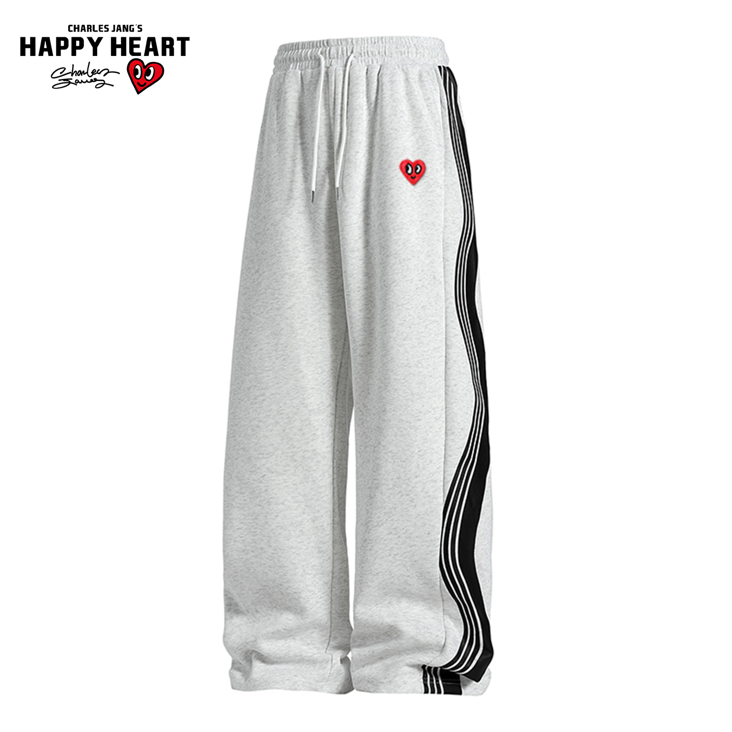 查尔斯桃心拼色条纹直筒休闲长裤