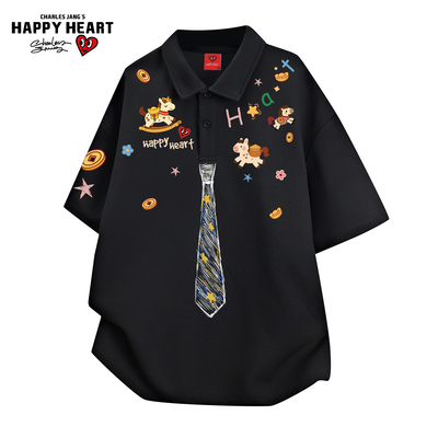 查尔斯桃心涂鸦印花短袖POLO衫男