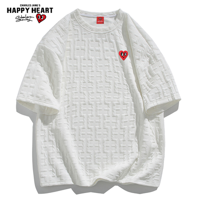 查尔斯桃心提花纹理圆领短袖T恤