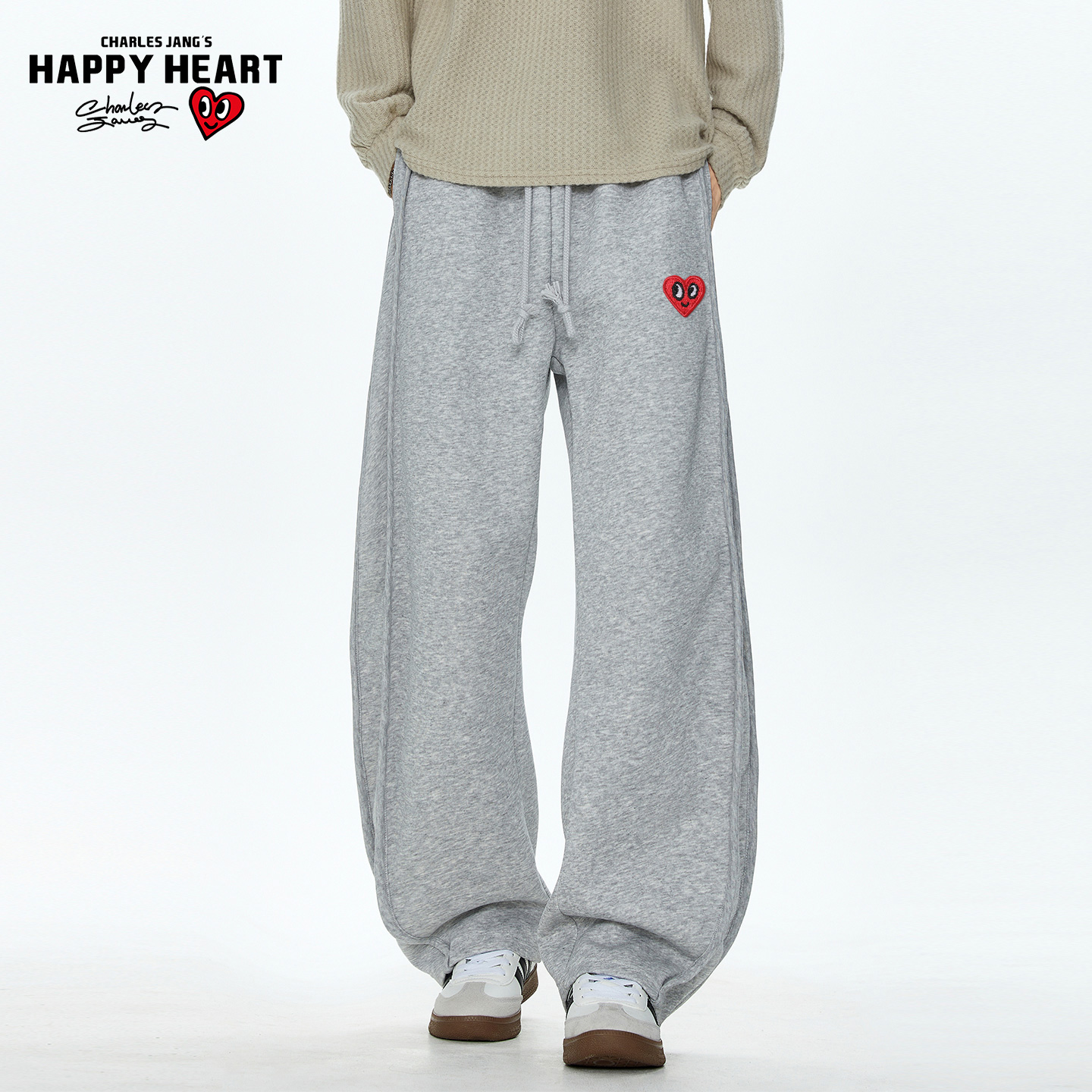 查尔斯桃心褶皱弯刀休闲长裤男女