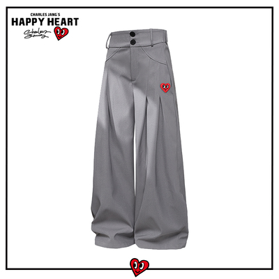 查尔斯桃心美式褶皱垂感休闲西裤秋季宽松休闲百搭潮流情侣长裤男