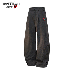 百搭直筒长裤 查尔斯桃心美式 春秋季 男女新款 子 垂感格纹休闲弯刀裤