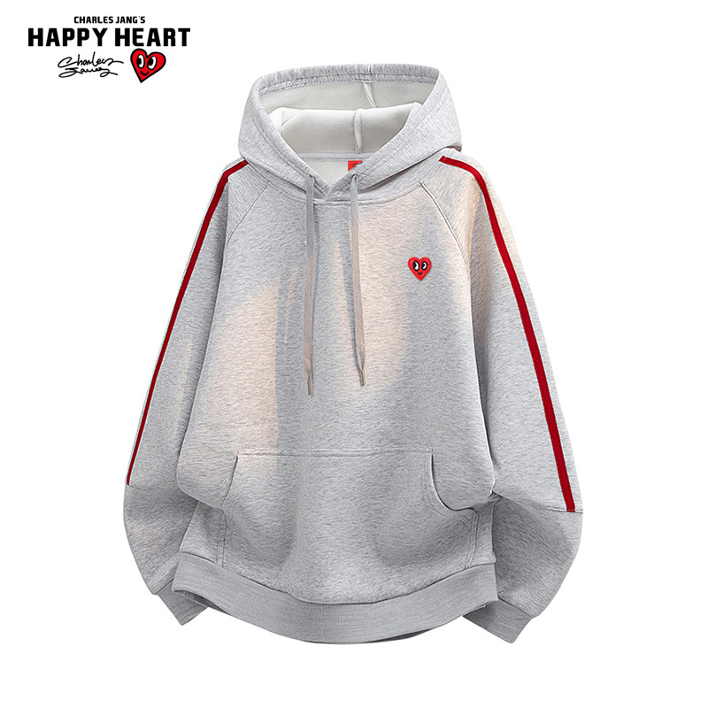 查尔斯桃心美式条纹运动卫衣男女春秋季新款百搭休闲外套情侣上衣