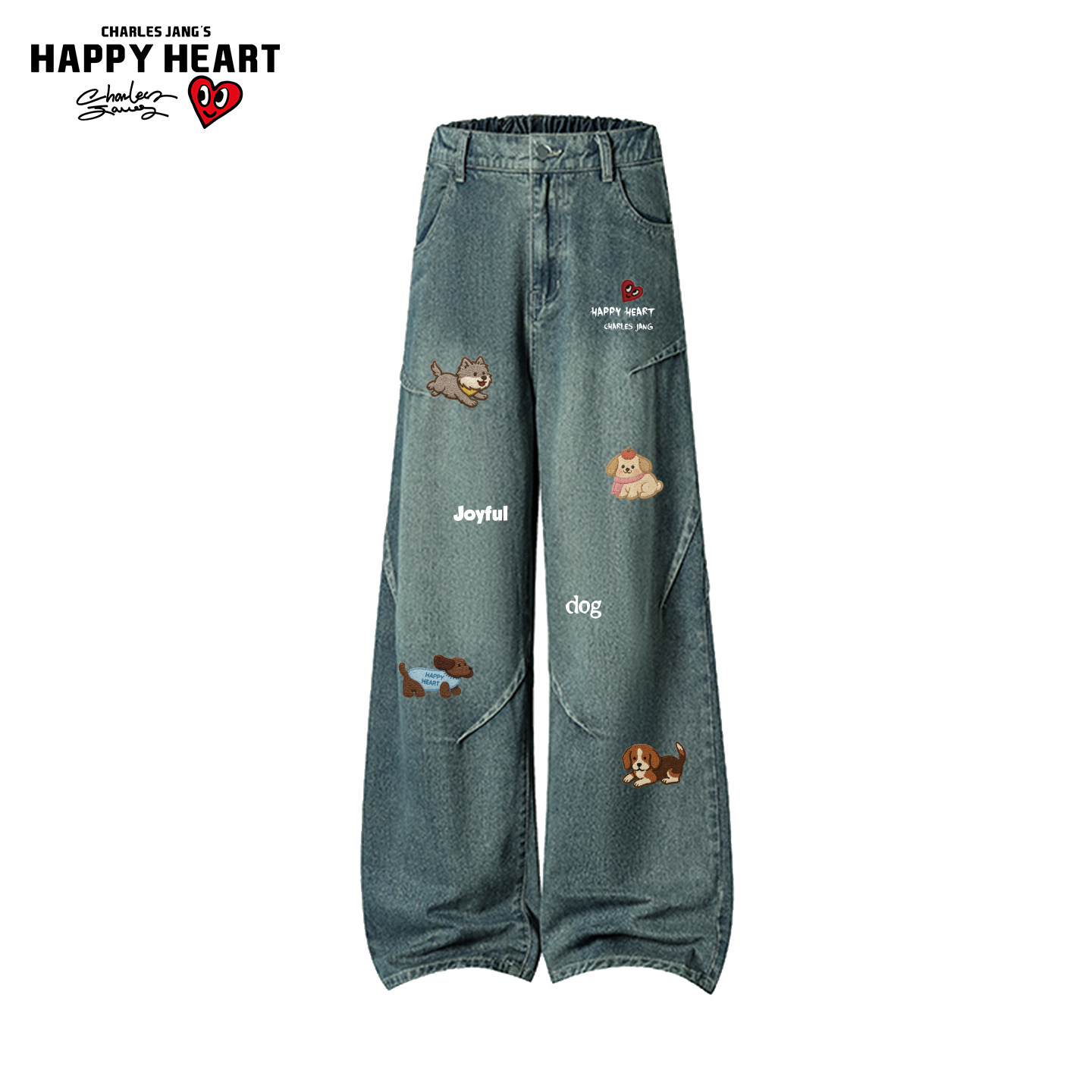 查尔斯桃心美式褶皱小狗印花牛仔裤子男女春秋季新款情侣直筒长裤,男装,牛仔裤,淘宝优惠券,粉丝福利购,淘宝优惠卷