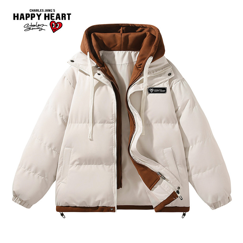 查尔斯桃心美式假两件冬季新款情侣魔术贴拼接连帽面包服棉服外套,男装,棉衣,淘宝优惠券,粉丝福利购,淘宝优惠卷