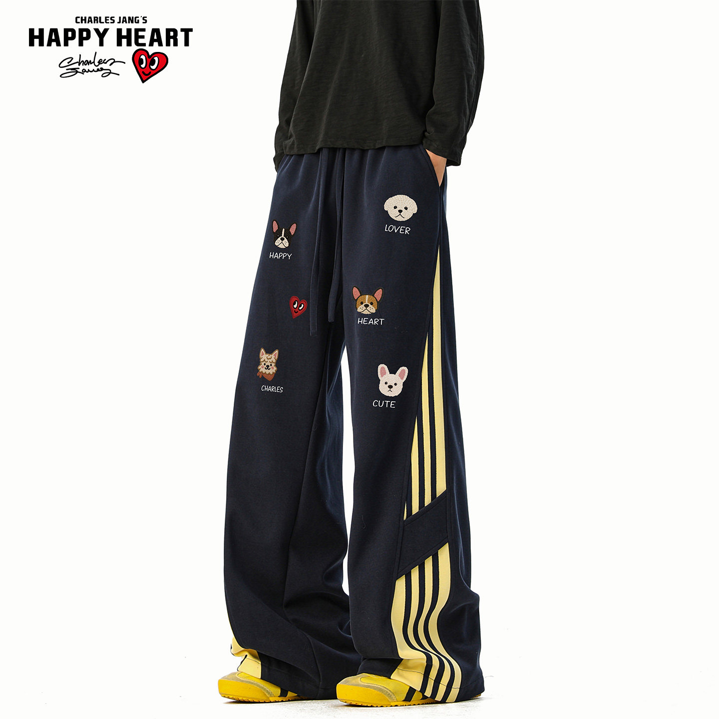 查尔斯桃心休闲长裤男女春秋情侣宽松运动休闲卫裤百搭直筒工装裤,男装,休闲裤,淘宝优惠券,粉丝福利购,淘宝优惠卷