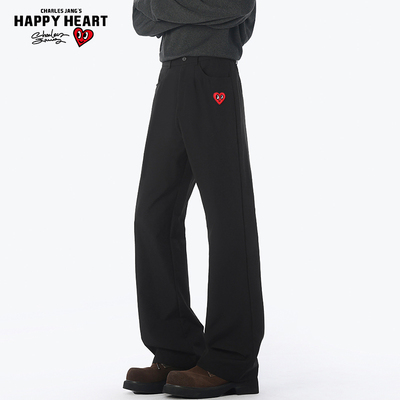 查尔斯桃心黑色西裤男春秋季高级感垂感直筒大码美式休闲西装长裤
