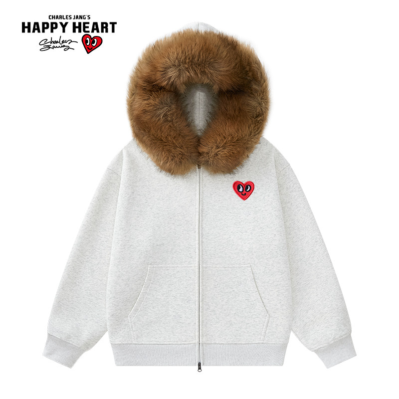 查尔斯桃心美式大毛领连帽开衫卫衣男春秋季新款潮牌百搭情侣外套,男装,卫衣,淘宝优惠券,粉丝福利购,淘宝优惠卷