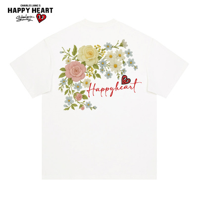 查尔斯桃心花卉印花美式短袖t恤