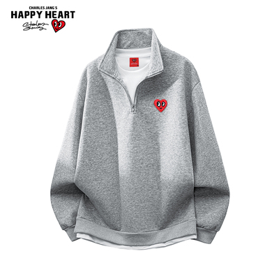 查尔斯桃心美式立领半拉链卫衣男秋季宽松百搭休闲潮流情侣上衣服