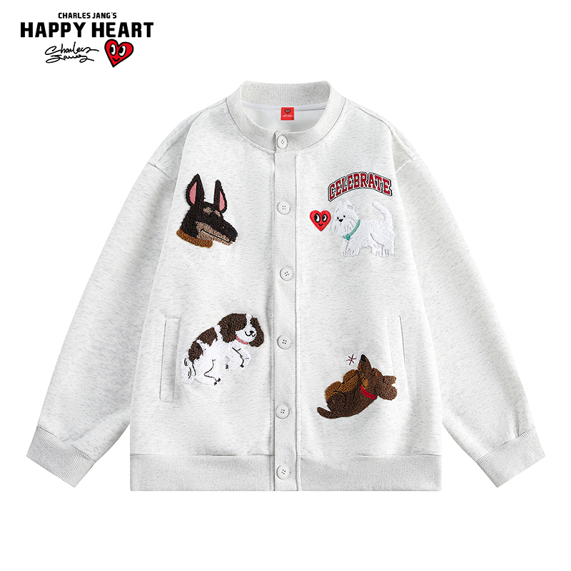 查尔斯桃心小狗刺绣开衫卫衣男