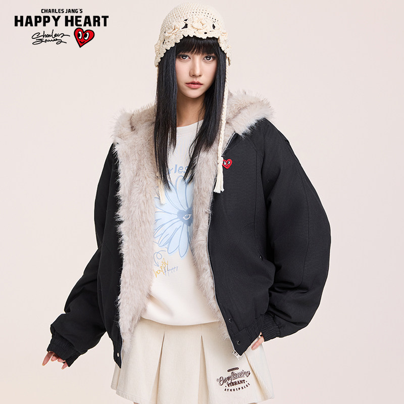 查尔斯桃心美式座山雕棉服外套