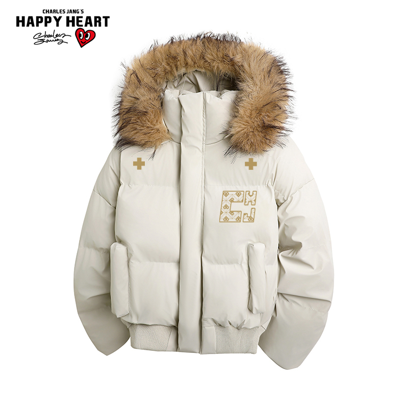 查尔斯桃心几何图案印花棉衣男