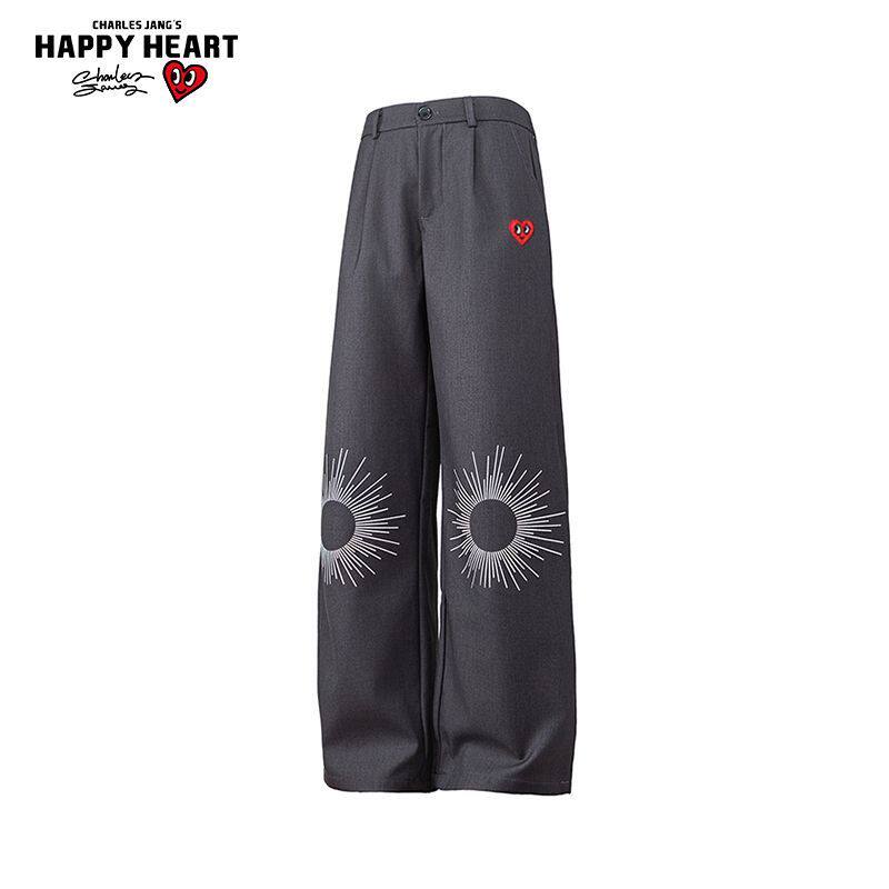 查尔斯桃心美式刺绣休闲西裤男女春秋季新款百搭宽松直筒长裤子潮