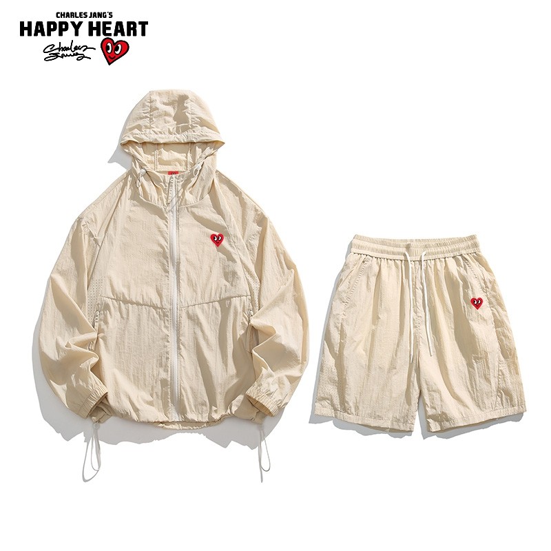 查尔斯桃心 UPF50+防晒套装男2026年夏季防紫外线外套宽松五分裤