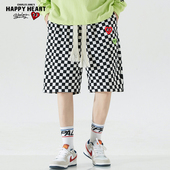 格子五分裤 查尔斯桃心 男美式 高街痞帅大码 2025年夏季 休闲短裤