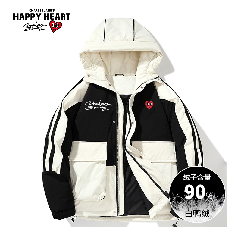 查尔斯桃心90白鸭绒连帽羽绒服男