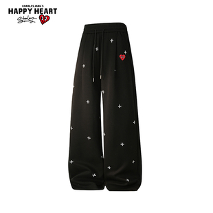 查尔斯桃心十字架满印休闲卫裤男女春秋季新款百搭直筒运动长裤子