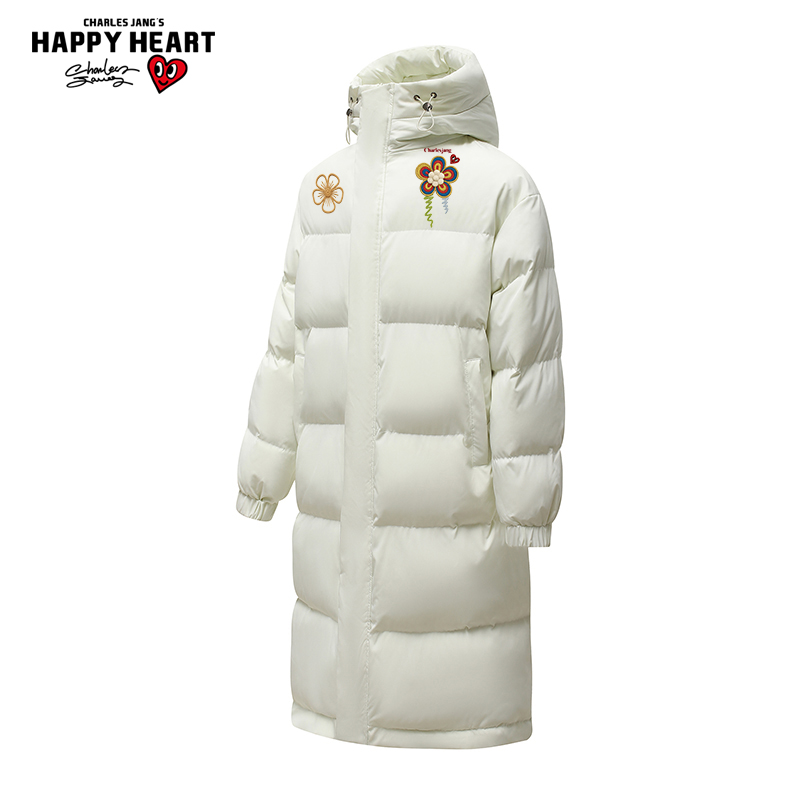 查尔斯桃心美式连帽中长款棉衣