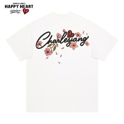 查尔斯桃心花卉手写字母短袖t恤