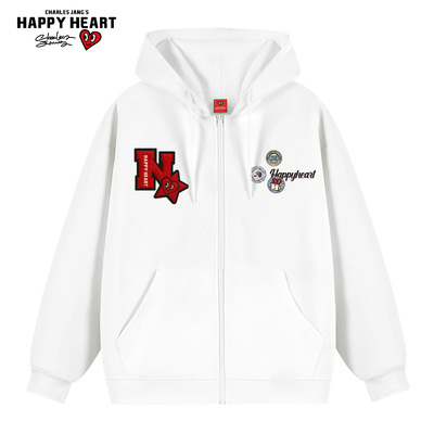 查尔斯桃心 美式开衫卫衣男女春秋季连帽图章印花宽松情侣外套