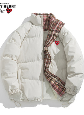 查尔斯桃心 多色格子立领棉服男2025冬季加厚保暖面包服棉衣外套